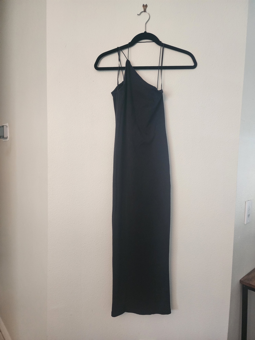 Zara Black One-Shoulder Slip Dress with Double Spaghetti Straps